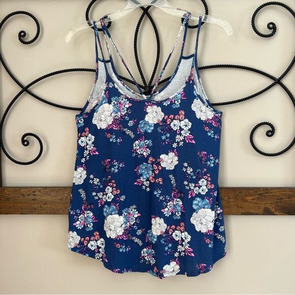 Pink Republic Blue Magenta Floral Crop Spaghetti Strap Cami Tank Size S - Picture 11 of 13